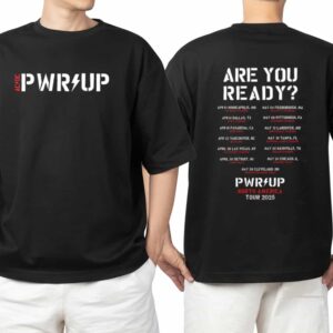 ACDC Band Official Merchandise PWR UP 2025 Tour Dates Are You Ready BW Version Two Sides T Shirt