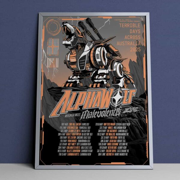 Alpha Wolf x MALEVOLENCE x ZUKO Terrible Days Across Australia 2025 Poster Tour Dates Merchandise Poster Canvas