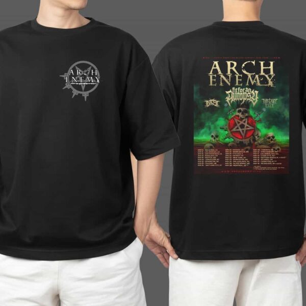 Arch Enemy x Fit For An Autopsy x BAEST x thrownintoexile North American Blood Dynasty 2025 Tour Dates Brand New Album Two Sides T Shirt