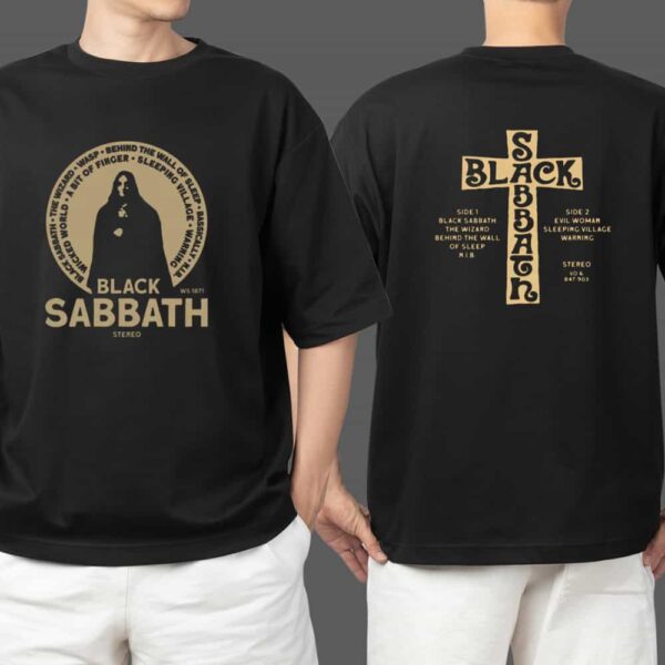 Black Sabbath Merch Self Titled Track List Two Sides T Shirt