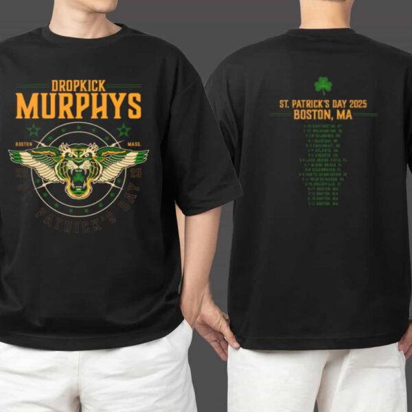 Dropkick Murphys St Patrick's Day 2025 Tiger Dateback At Boston MA Merch Two Sides T Shirt