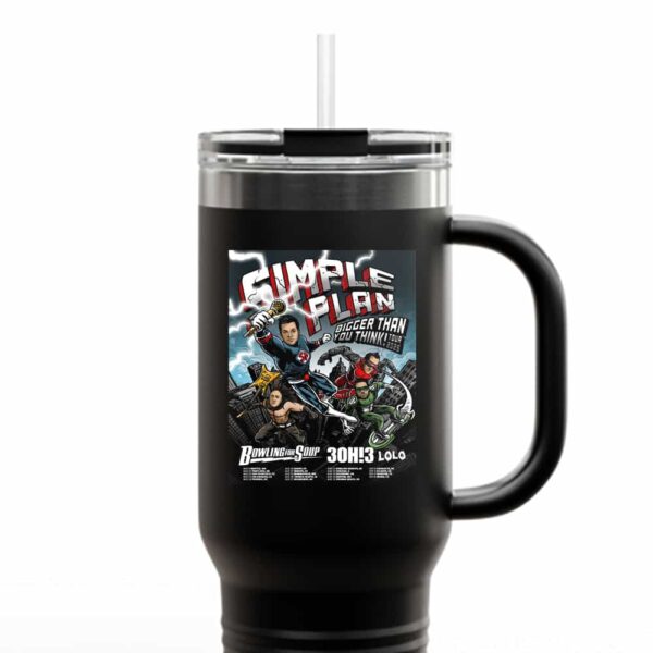 Simple Plan Bigger Than You Think Tour 2025 x Bowling For Soup x 3oh3 x LØLØ Tour Dates Poster Merchandise Travel Tumbler Mug Cup