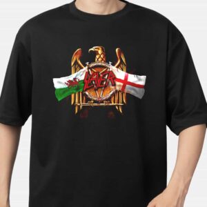 Slayer Golden Eagles Pentagram Logo Wales x England Flag Tour Shows 2025 Merchandise Logo T Shirt