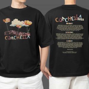 Coachella 2025 Valley Music And Arts Festival Desert Views Stamp At Indio CA Merchandise Coachella Poppies 2025 Lineup Two Sides T Shirt