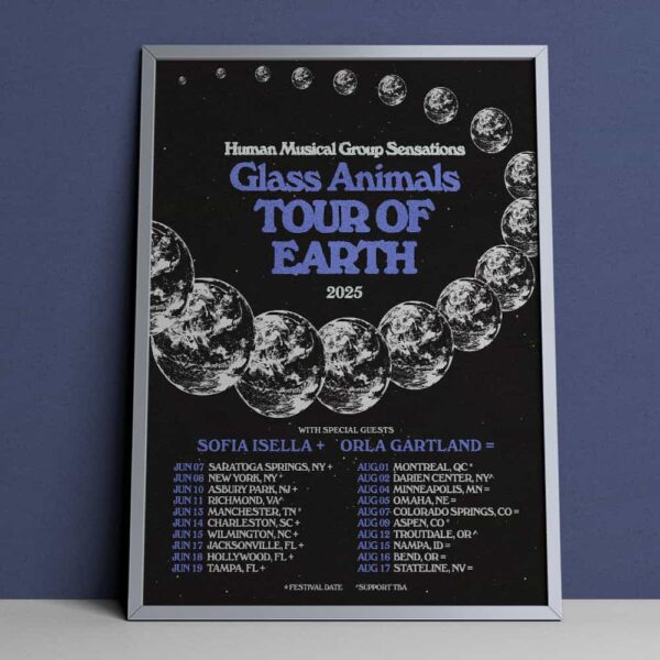 Glass Animals Human Musical Group Sensations Tour Of Earth 2025 With Sofia Isella And Orla Gartland Poster Tour Dates Merchandise Poster Canvas