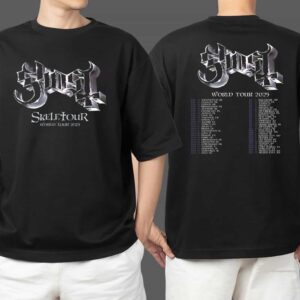 Official Merch Ghost Band 2025 World Tour Skeletour Logo And Tour Dates On Back Two Sides T Shirt