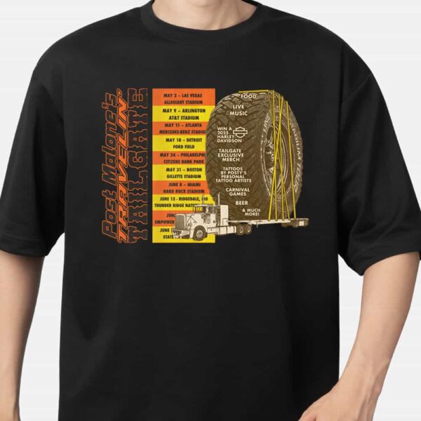 Post Malone's Travelin' Tailgate Tour Stops 2025 New Merchandise T Shirt