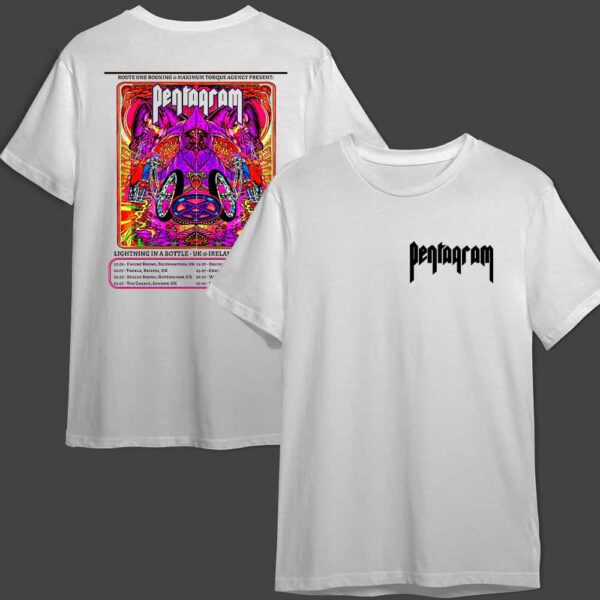 Route One Booking And Maximum Torque Agency Present Pentagram The Band Lightning In A Bottle UK And Ireland Summer 2025 Poster Tour Dates Unisex Two Sides T Shirt