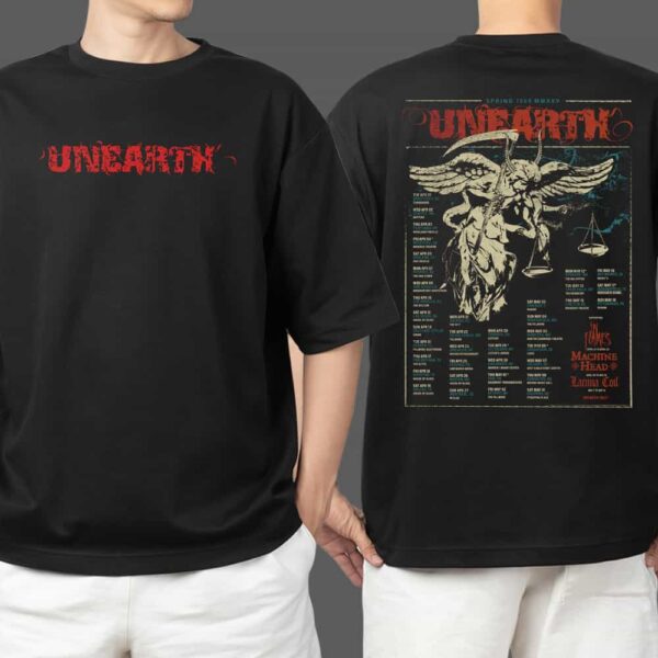 Unearth Spring Tour 2025 US Canadian Tour Dates Poster With Machine Head x In Flames x Lacuna Coil Merchandise Unisex Two Sides T Shirt