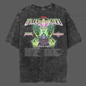 Unleash The Archers x Seven Kingdoms x Striker Europe Tour 2025 Merch Artwork Tour Dates On Back Retro Band T Shirt